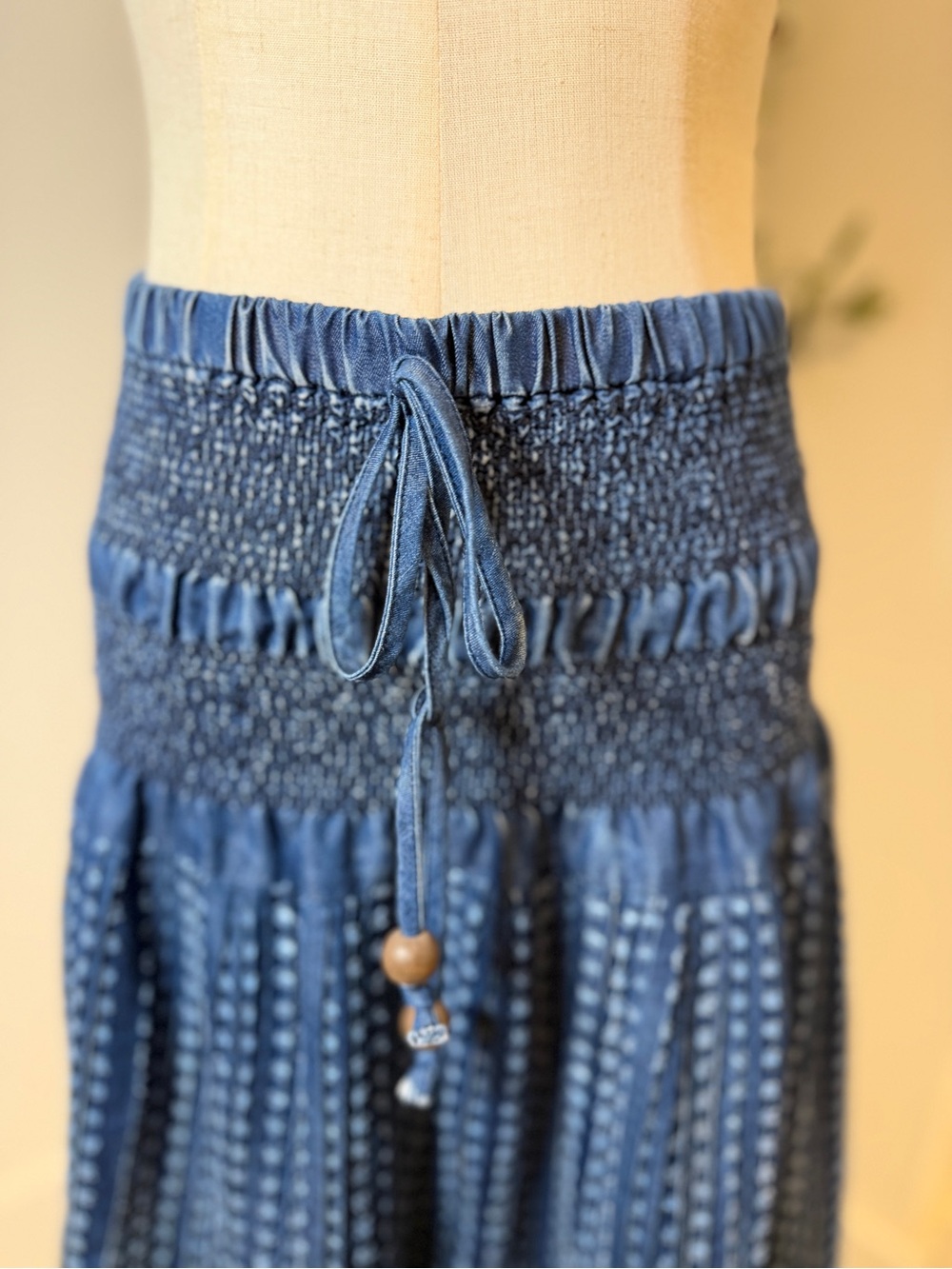 Tantrums Navy Blue Smocked Maxi Skirt with Tassel - Picture 3 of 12